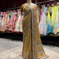 Mustard Yellow Printed Designer Saree with Multicolor Border
