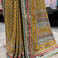 Mustard Yellow Printed Designer Saree with Multicolor Border