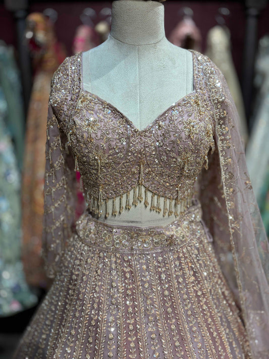 Blush Mauve Rose Gold Embroidered Non Bridal Lehenga Set