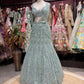 Sage Green Fish Cut Embroidered Designer Lehenga Set