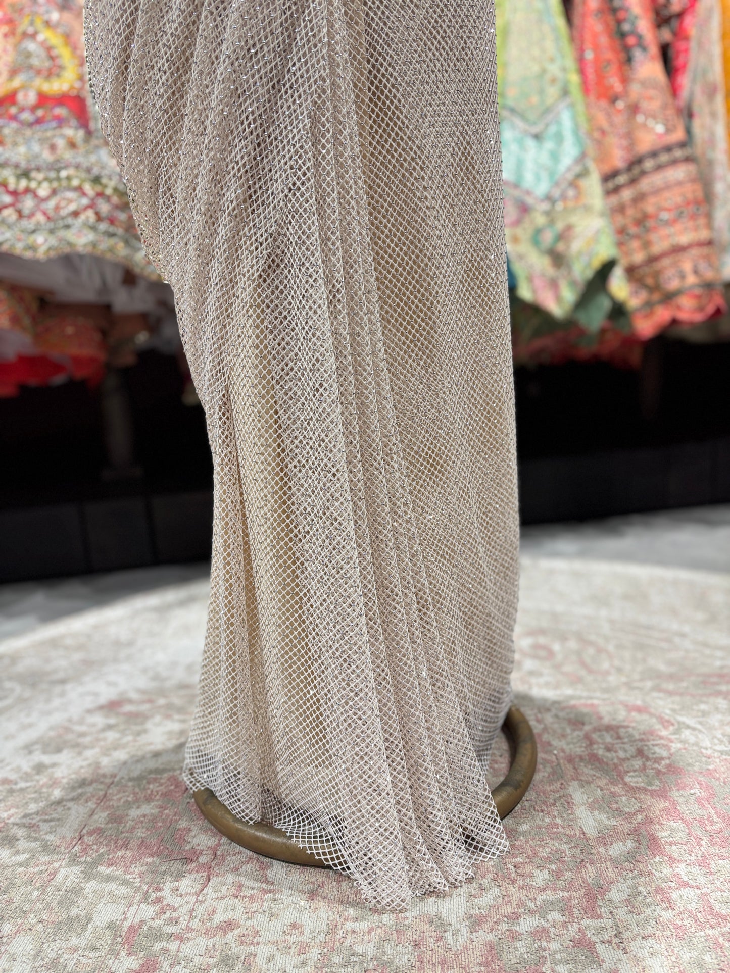 White Net Embroidered Designer Party Wear Drape Saree