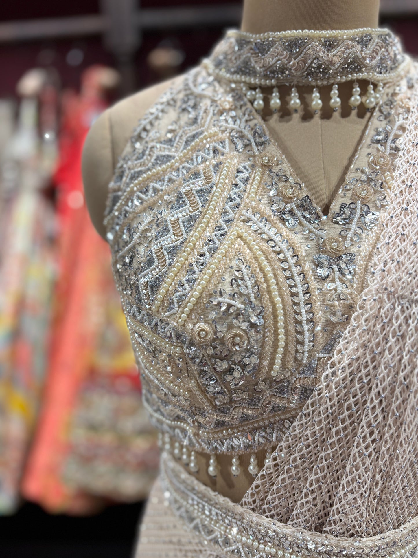 White Net Embroidered Designer Party Wear Drape Saree