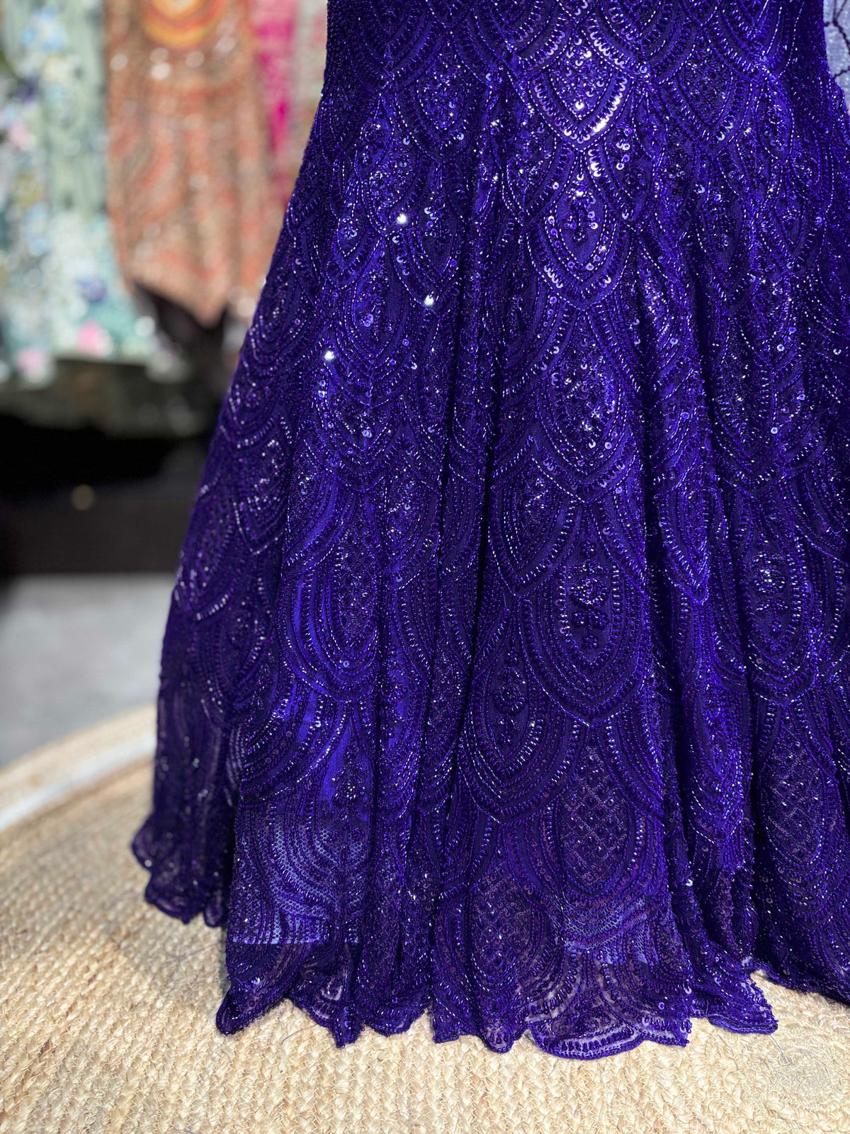 Royal Blue Sequin Embroidered Fish Cut Lehenga Set