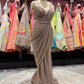 Mocha Brown Net Embroidered Designer Party Wear Drape Saree