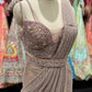 Mocha Brown Net Embroidered Designer Party Wear Drape Saree