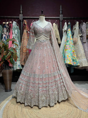 Blush Pink Silver Embroidered Designer Lehenga Set