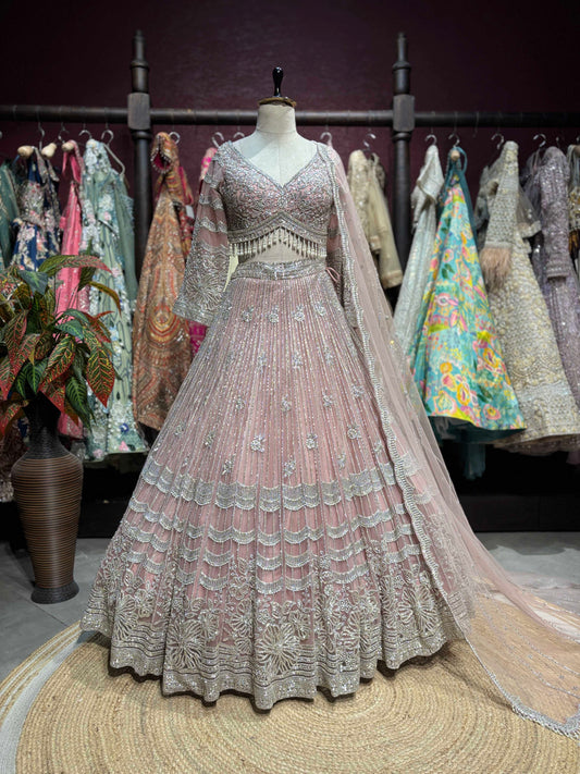 Blush Pink Silver Embroidered Designer Lehenga Set