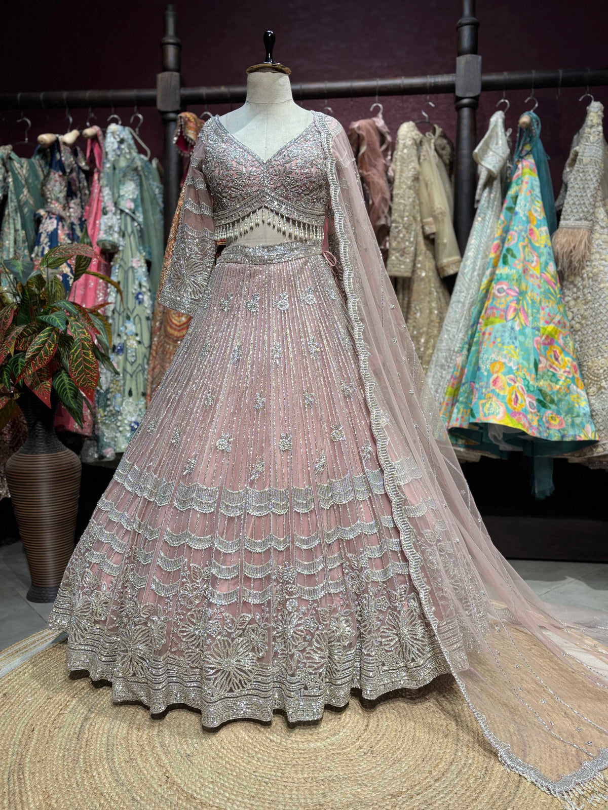 Blush Pink Silver Embroidered Designer Lehenga Set