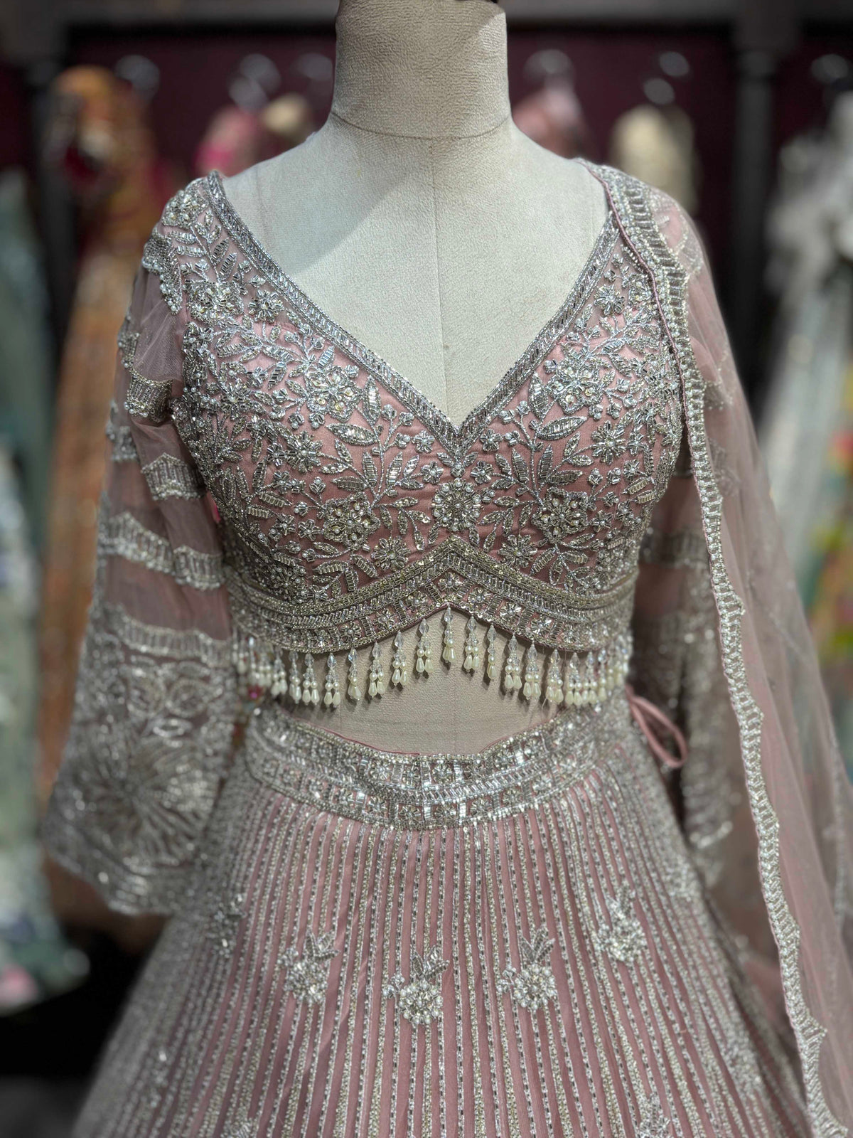 Blush Pink Silver Embroidered Designer Lehenga Set