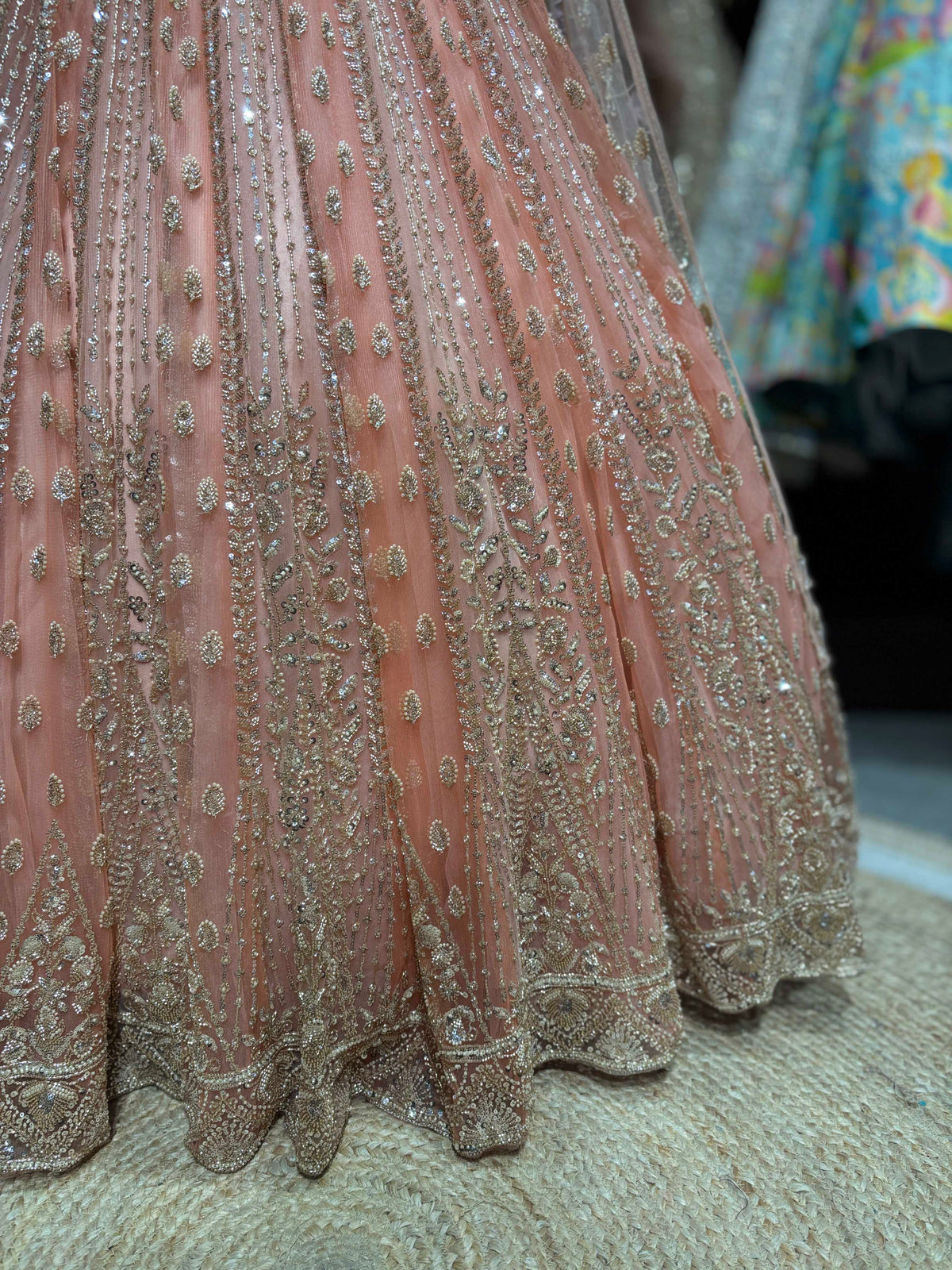 Peach Rose Gold Embroidered Designer Lehenga Set