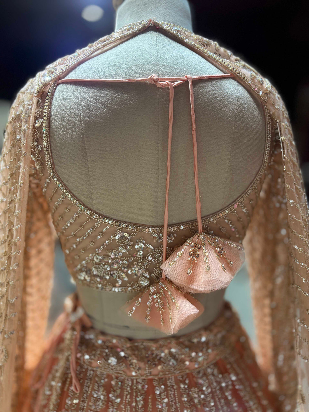Peach Rose Gold Embroidered Designer Lehenga Set