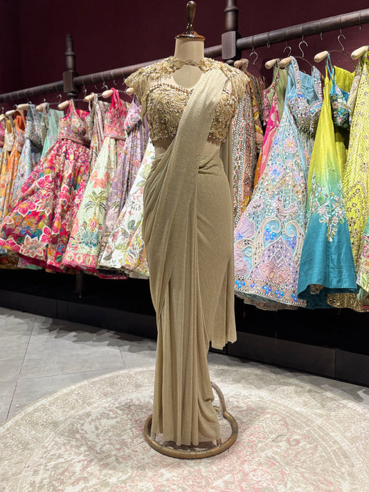 Gold Sequin Drape Designer Party Wear Saree