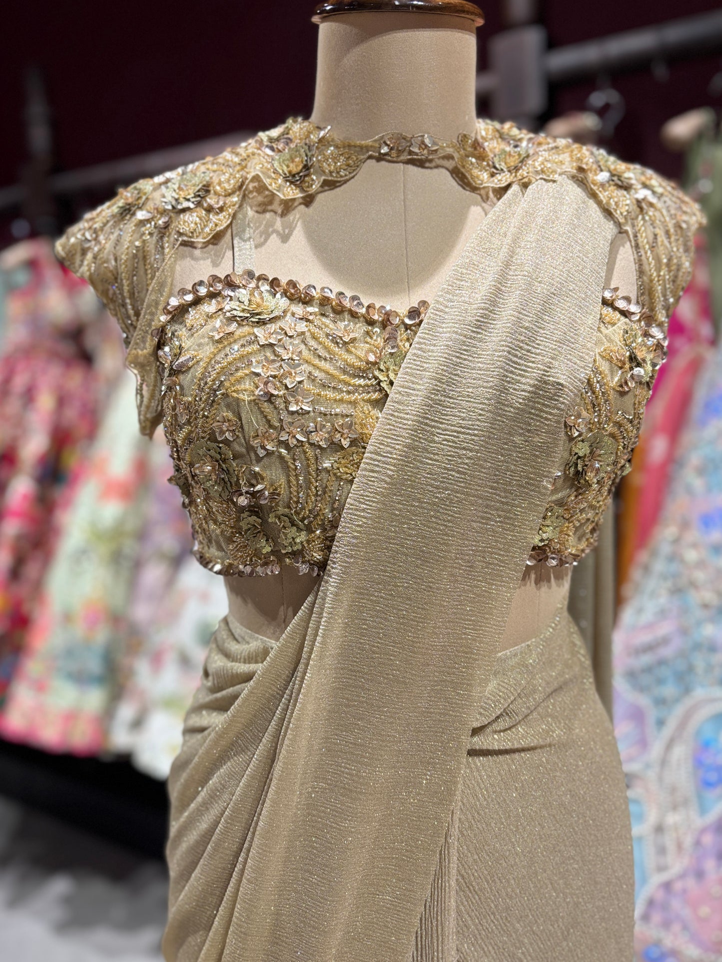 Gold Sequin Drape Designer Party Wear Saree