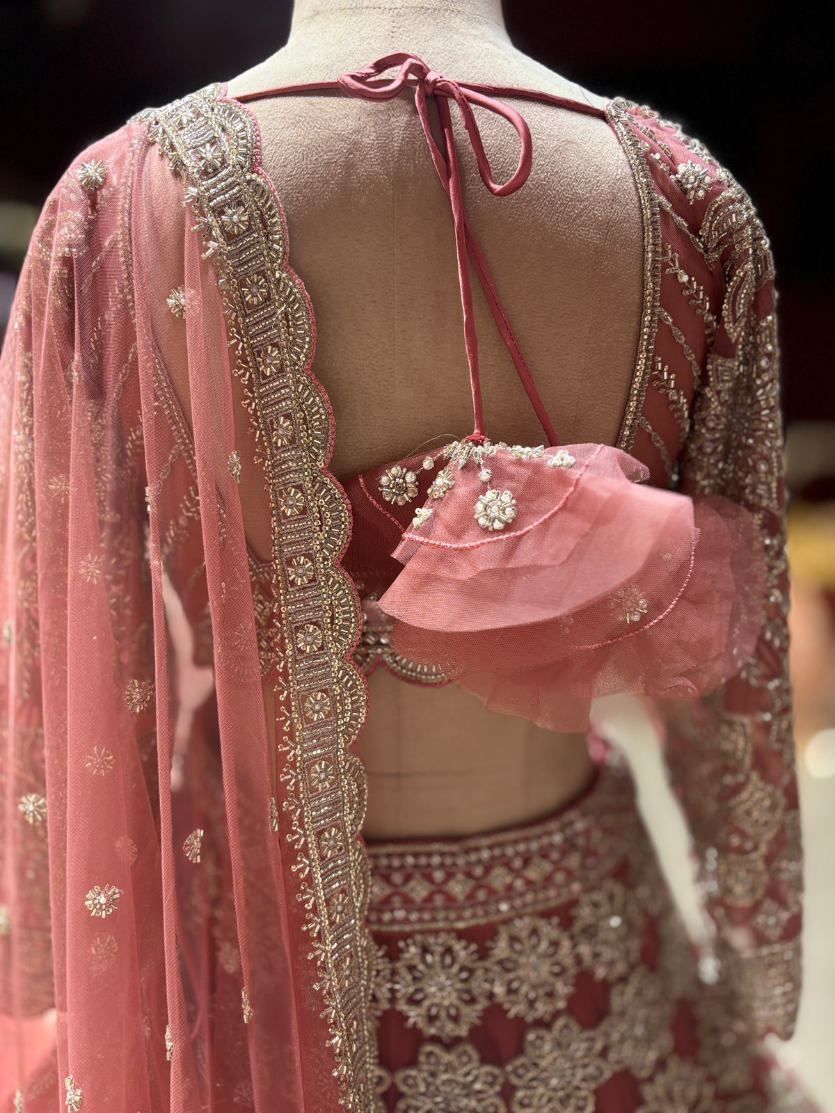 Dusty Rose Silver Floral Embroidered Designer Lehenga Set