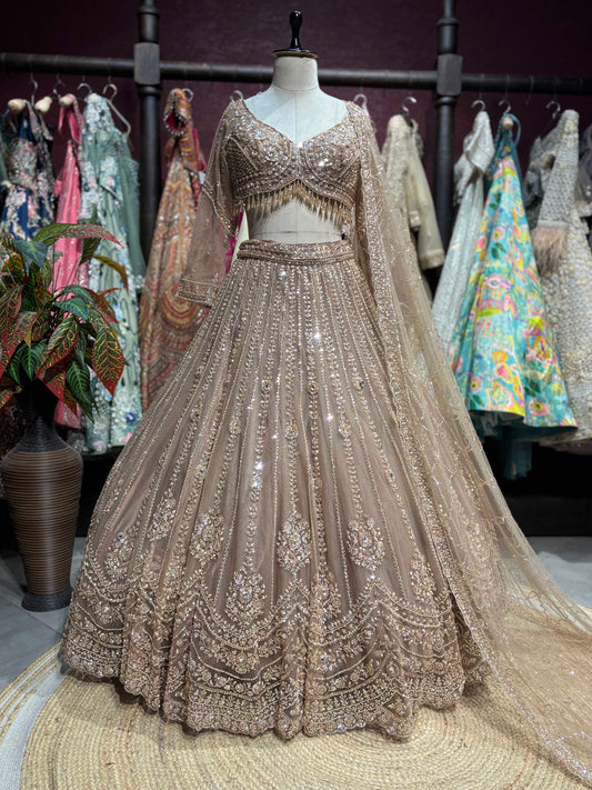 Champagne Gold Sequin Embroidered Designer Lehenga Set