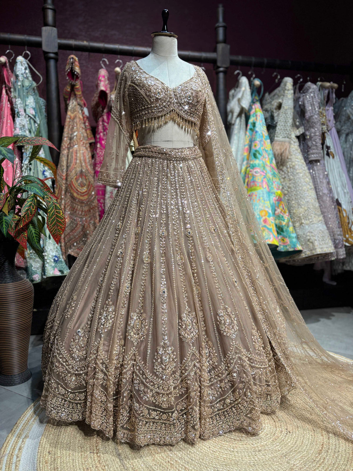 Champagne Gold Sequin Embroidered Designer Lehenga Set