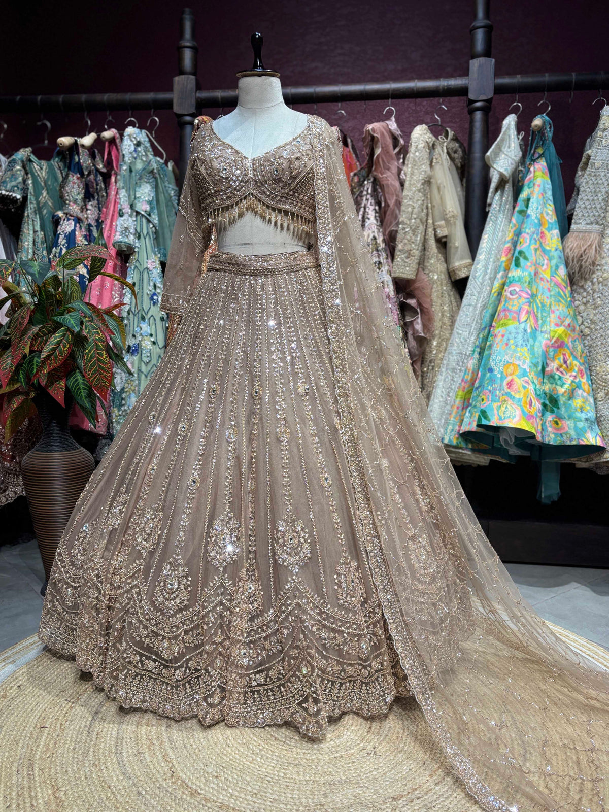 Champagne Gold Sequin Embroidered Designer Lehenga Set