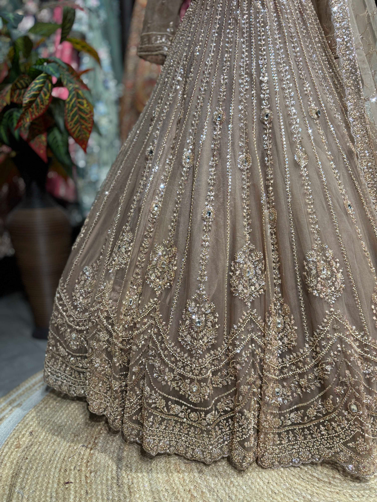Champagne Gold Sequin Embroidered Designer Lehenga Set