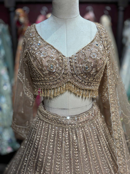 Champagne Gold Sequin Embroidered Designer Lehenga Set