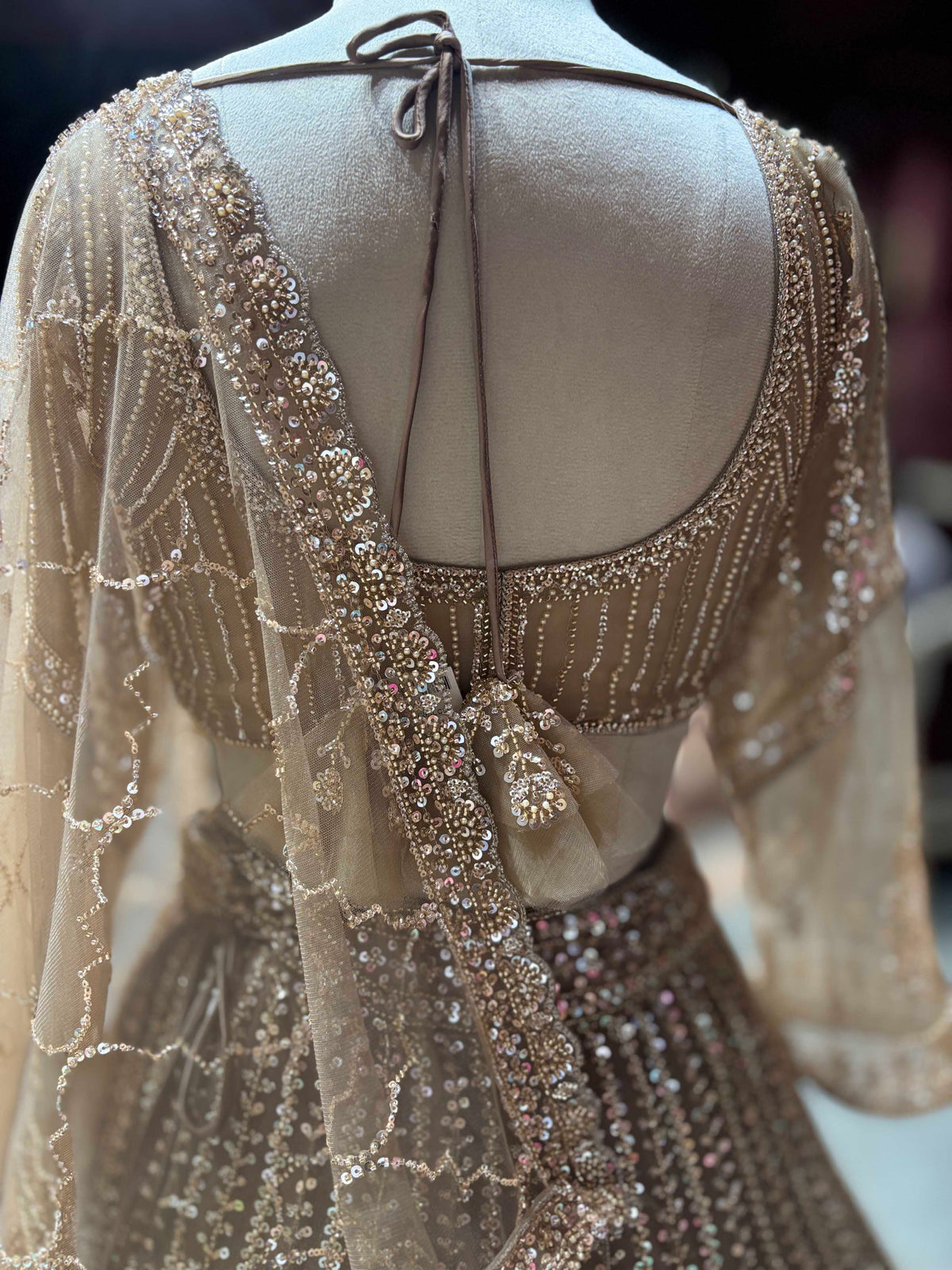 Champagne Gold Sequin Embroidered Designer Lehenga Set
