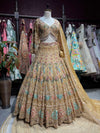 Antique Gold Peacock Embroidered Non Bridal Lehenga Set