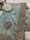 Sea Green Zari Embroidered Designer Silk Saree with Heavy Border