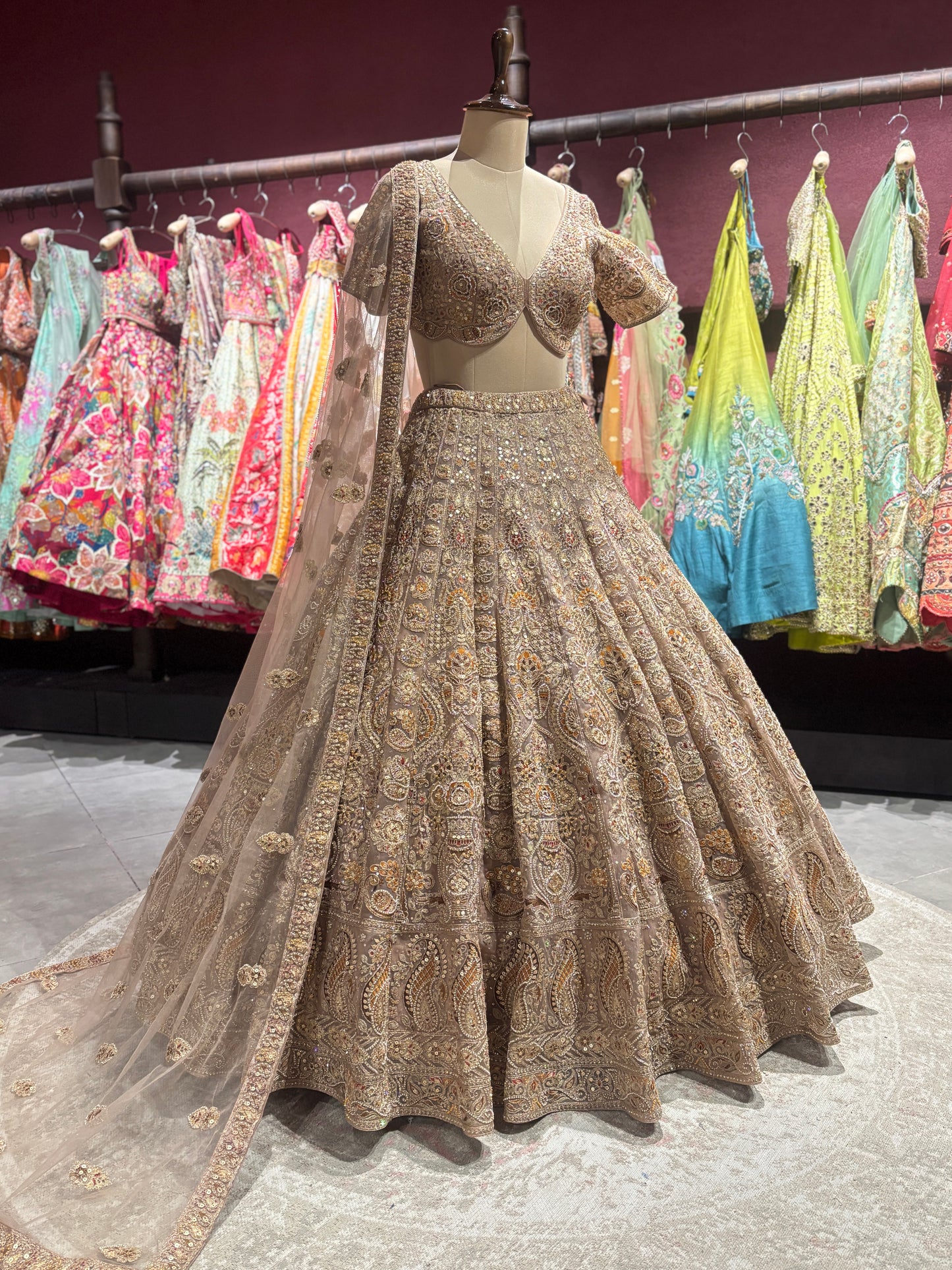 Champagne Gold Heavy Embroidered Lehenga with Net Dupatta