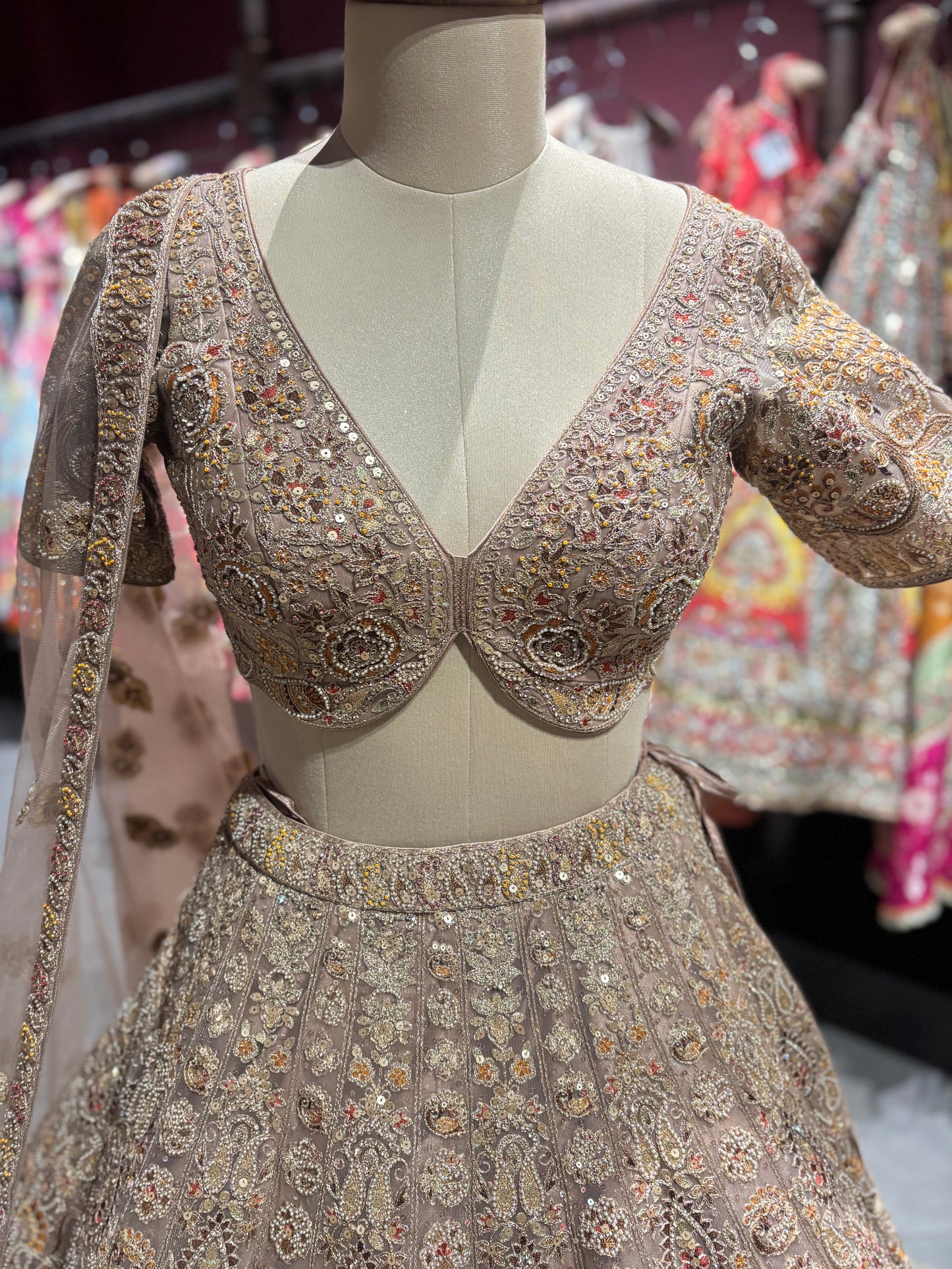 Champagne Gold Heavy Embroidered Lehenga with Net Dupatta