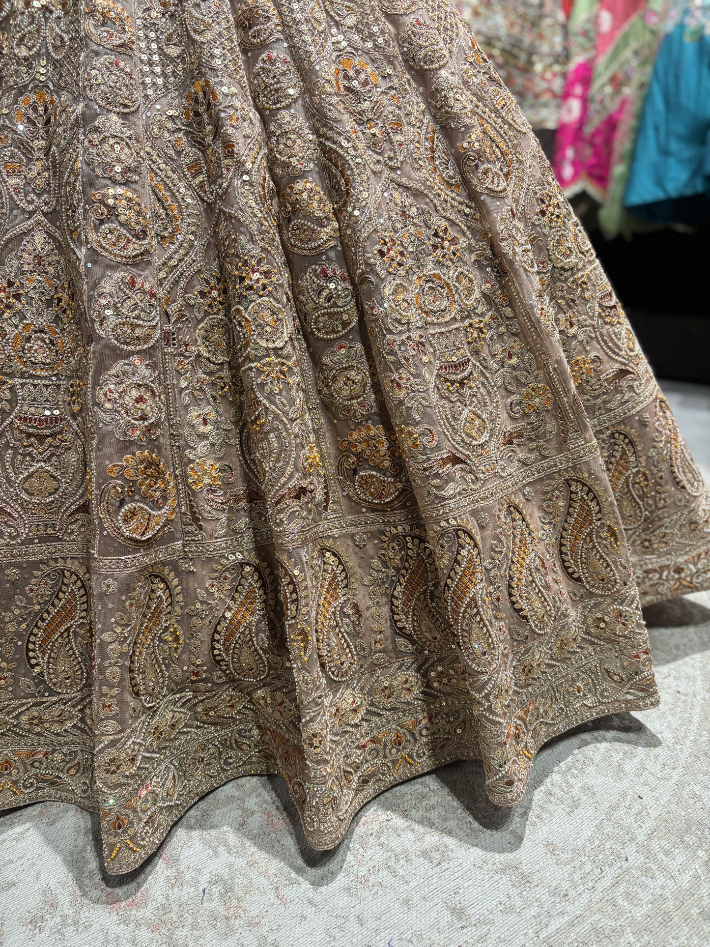 Champagne Gold Heavy Embroidered Lehenga with Net Dupatta