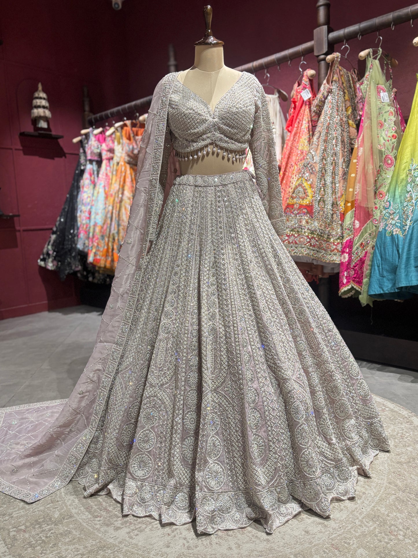 Blush Pink Heavy Embroidered Lehenga with Net Dupatta