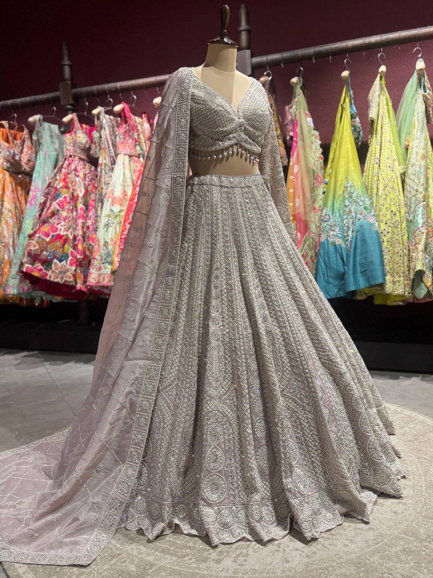 Blush Pink Heavy Embroidered Lehenga with Net Dupatta
