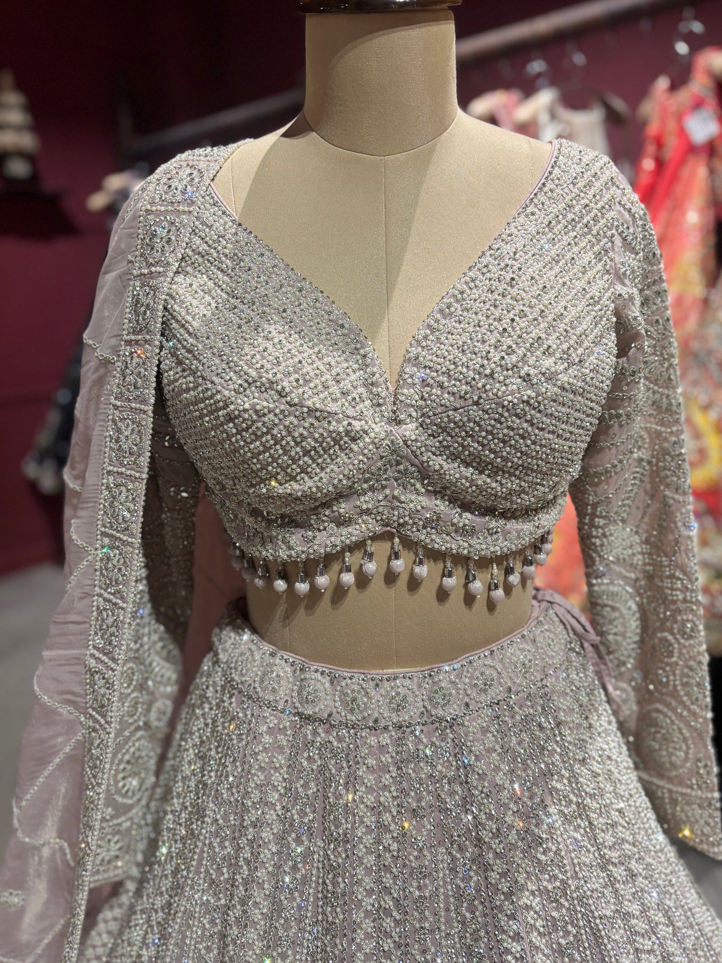 Blush Pink Heavy Embroidered Lehenga with Net Dupatta