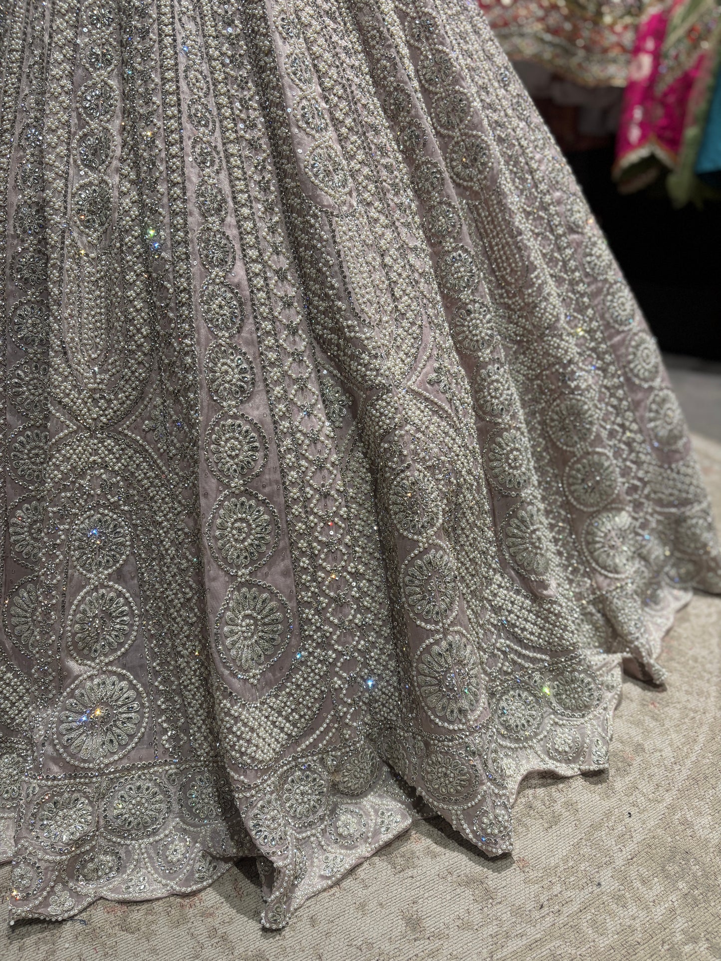 Blush Pink Heavy Embroidered Lehenga with Net Dupatta