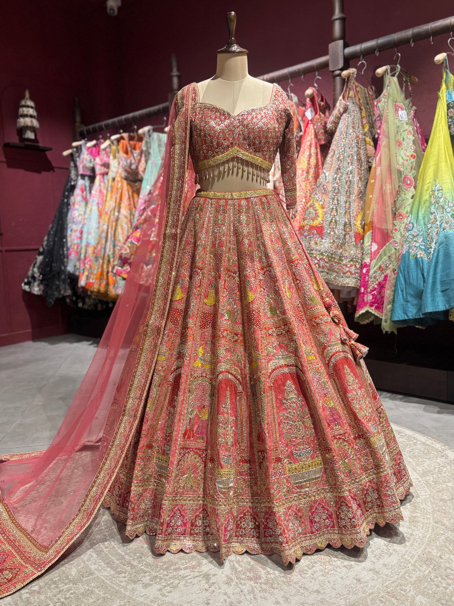 Royal Red Heavy Embroidered Bridal Lehenga with Net Dupatta