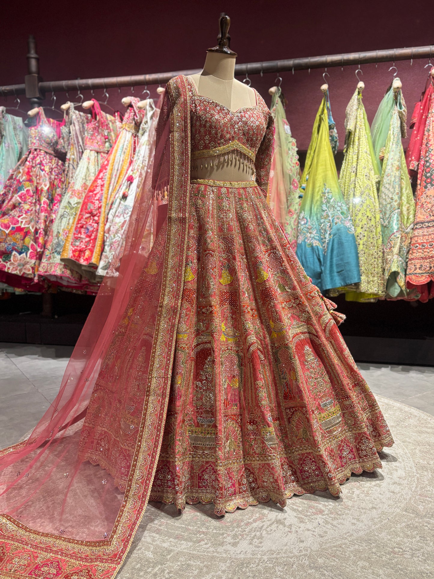 Royal Red Heavy Embroidered Bridal Lehenga with Net Dupatta