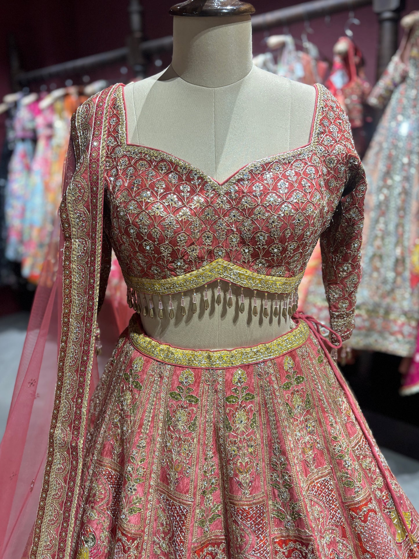 Royal Red Heavy Embroidered Bridal Lehenga with Net Dupatta