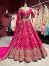 Rani Pink Zari Embroidered Bridal Lehenga with Net Dupatta