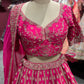 Rani Pink Zari Embroidered Bridal Lehenga with Net Dupatta