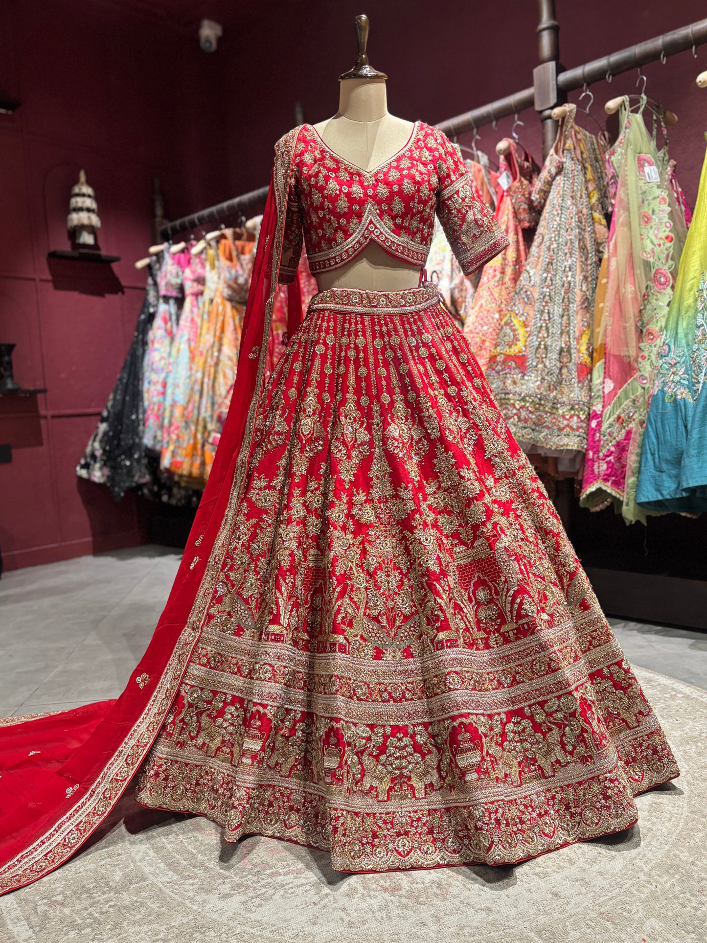 Classic Red Heavy Zari Embroidered Bridal Lehenga with Dupatta