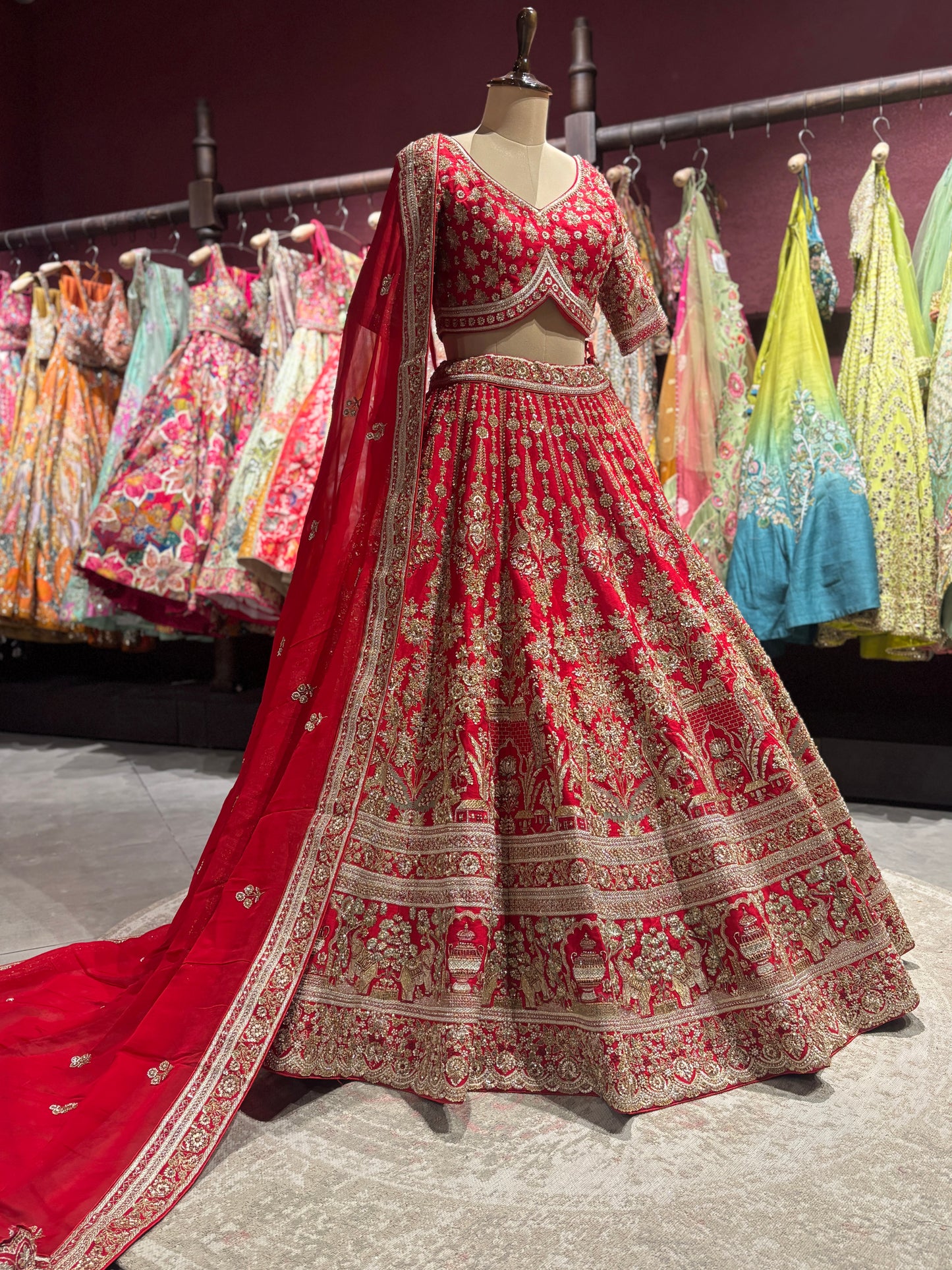 Classic Red Heavy Zari Embroidered Bridal Lehenga with Dupatta