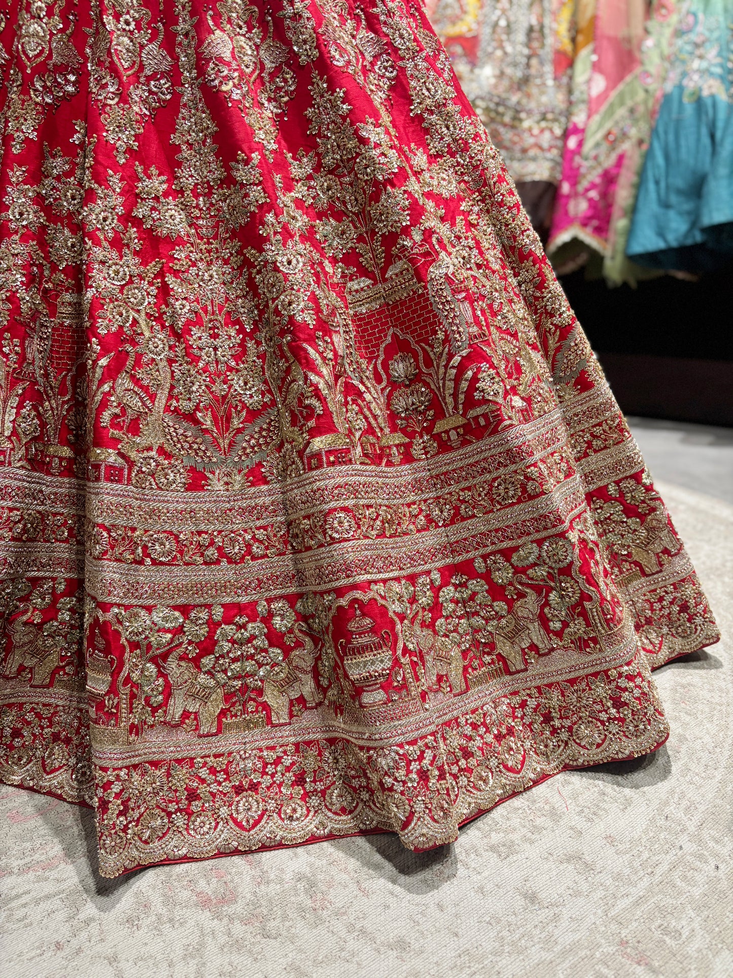 Classic Red Heavy Zari Embroidered Bridal Lehenga with Dupatta
