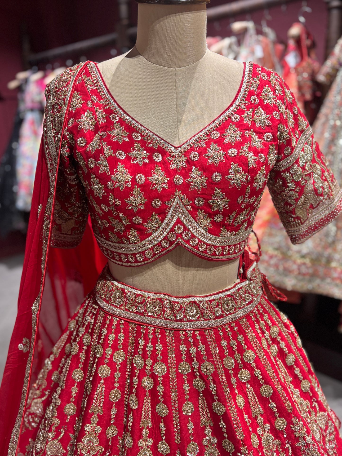 Classic Red Heavy Zari Embroidered Bridal Lehenga with Dupatta