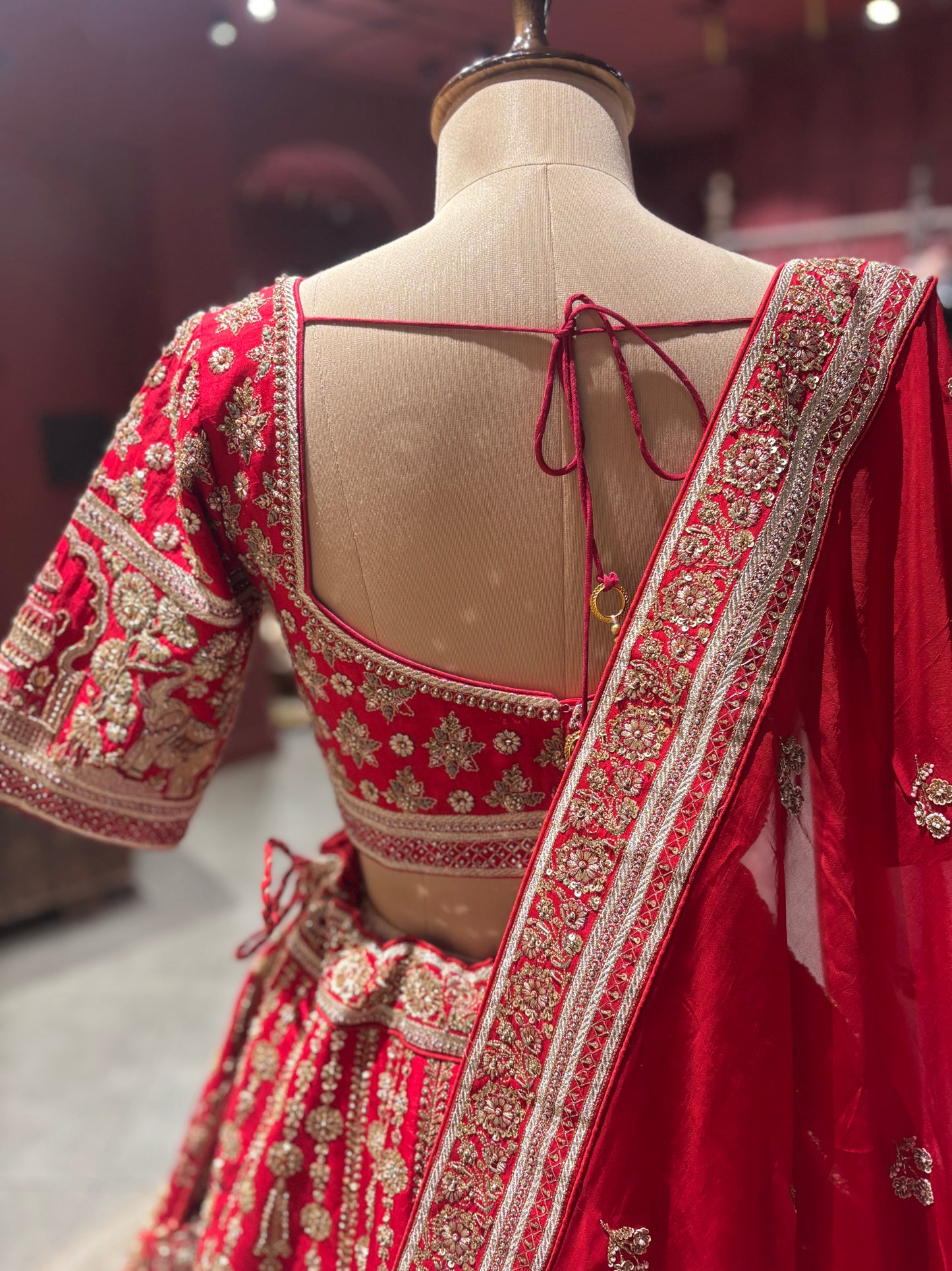 Classic Red Heavy Zari Embroidered Bridal Lehenga with Dupatta