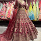 Wine Red Heavy Zari Embroidered Bridal Lehenga with Net Dupatta