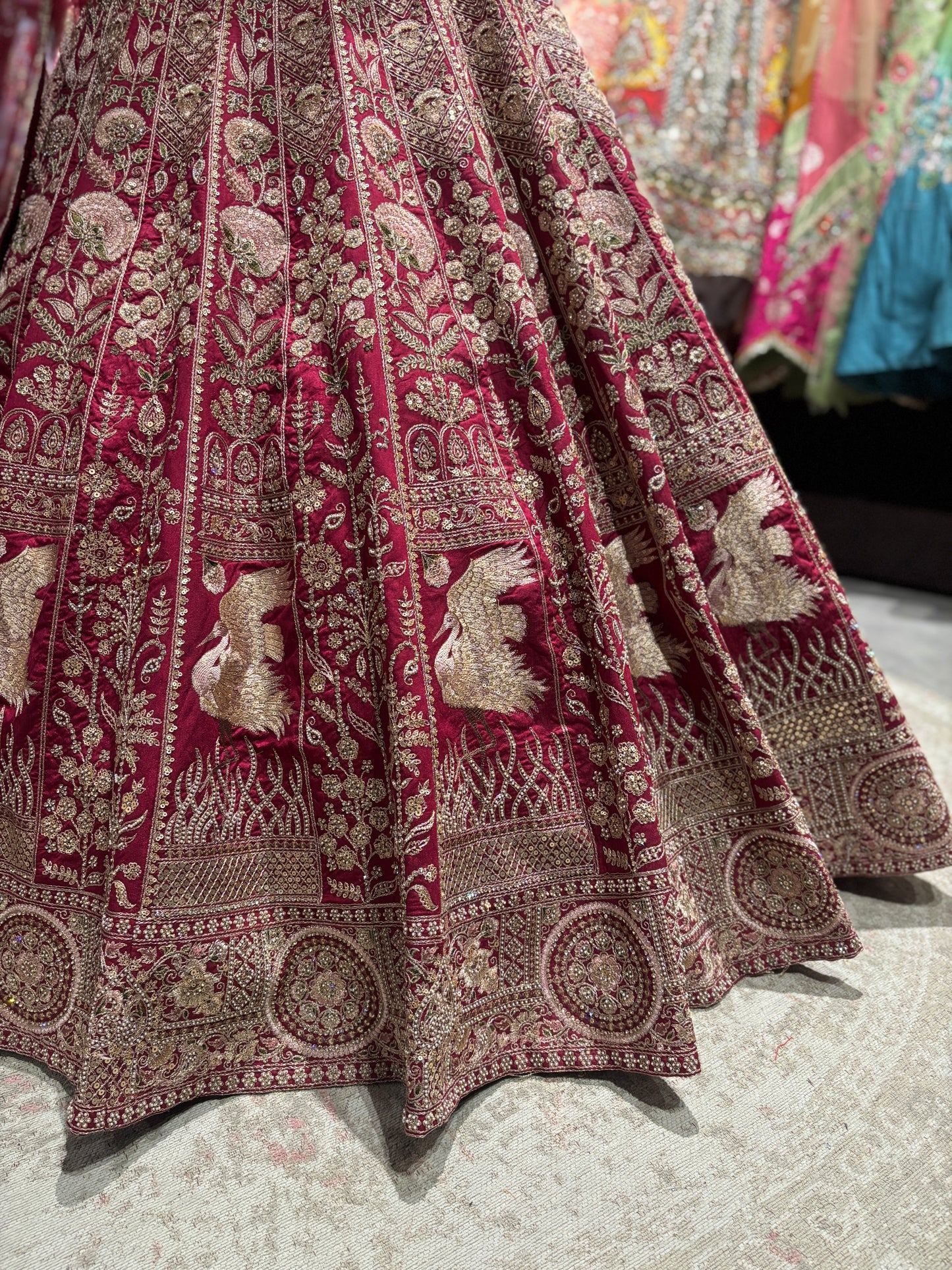 Wine Red Heavy Zari Embroidered Bridal Lehenga with Net Dupatta