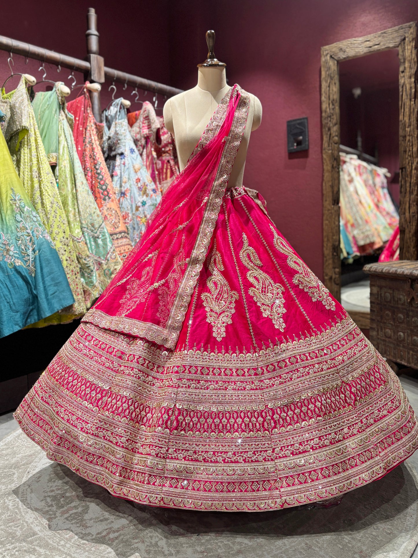Rani Pink Unstitched Bridal Lehenga with Heavy Zari Embroidery