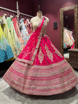Rani Pink Unstitched Bridal Lehenga with Heavy Zari Embroidery