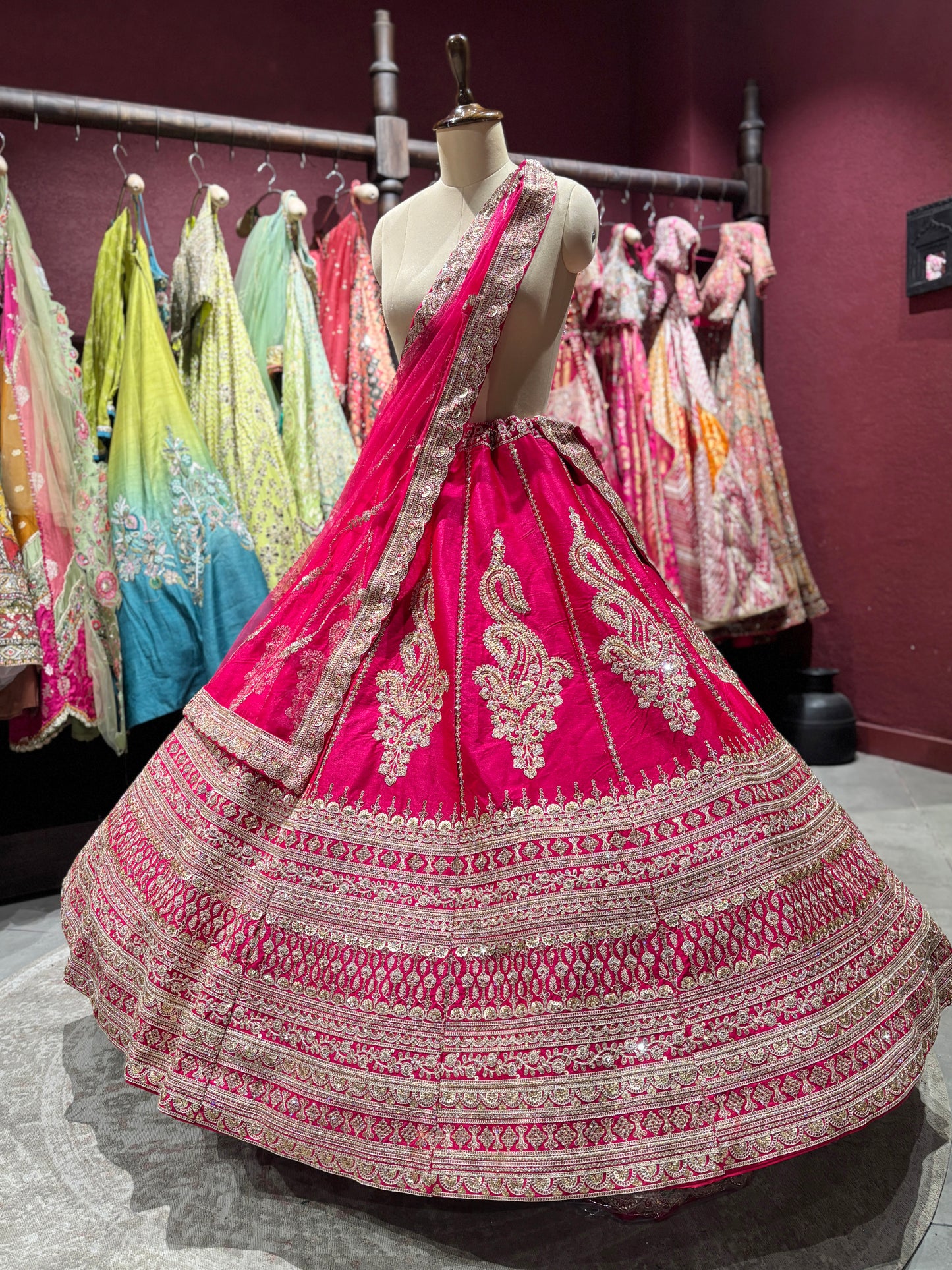 Rani Pink Unstitched Bridal Lehenga with Heavy Zari Embroidery