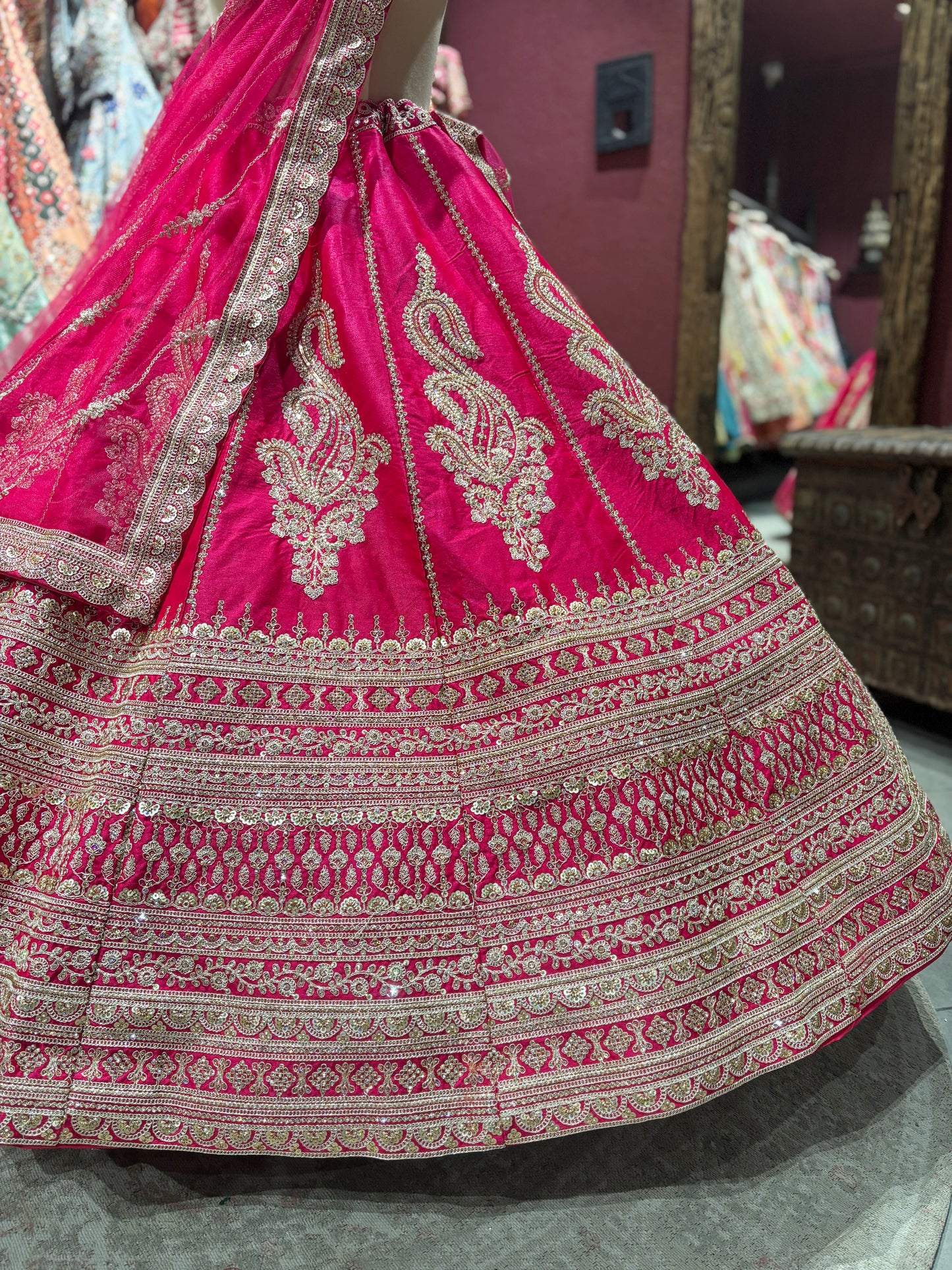 Rani Pink Unstitched Bridal Lehenga with Heavy Zari Embroidery