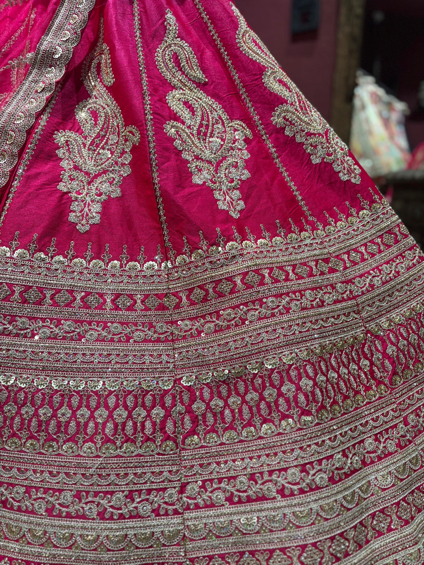 Rani Pink Unstitched Bridal Lehenga with Heavy Zari Embroidery